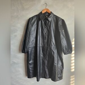 8 BY YOOX LEATHER BUTTON FRONT PUFF-SLEEVE MINI DRESS Sz 44/ L/ 8 NWT